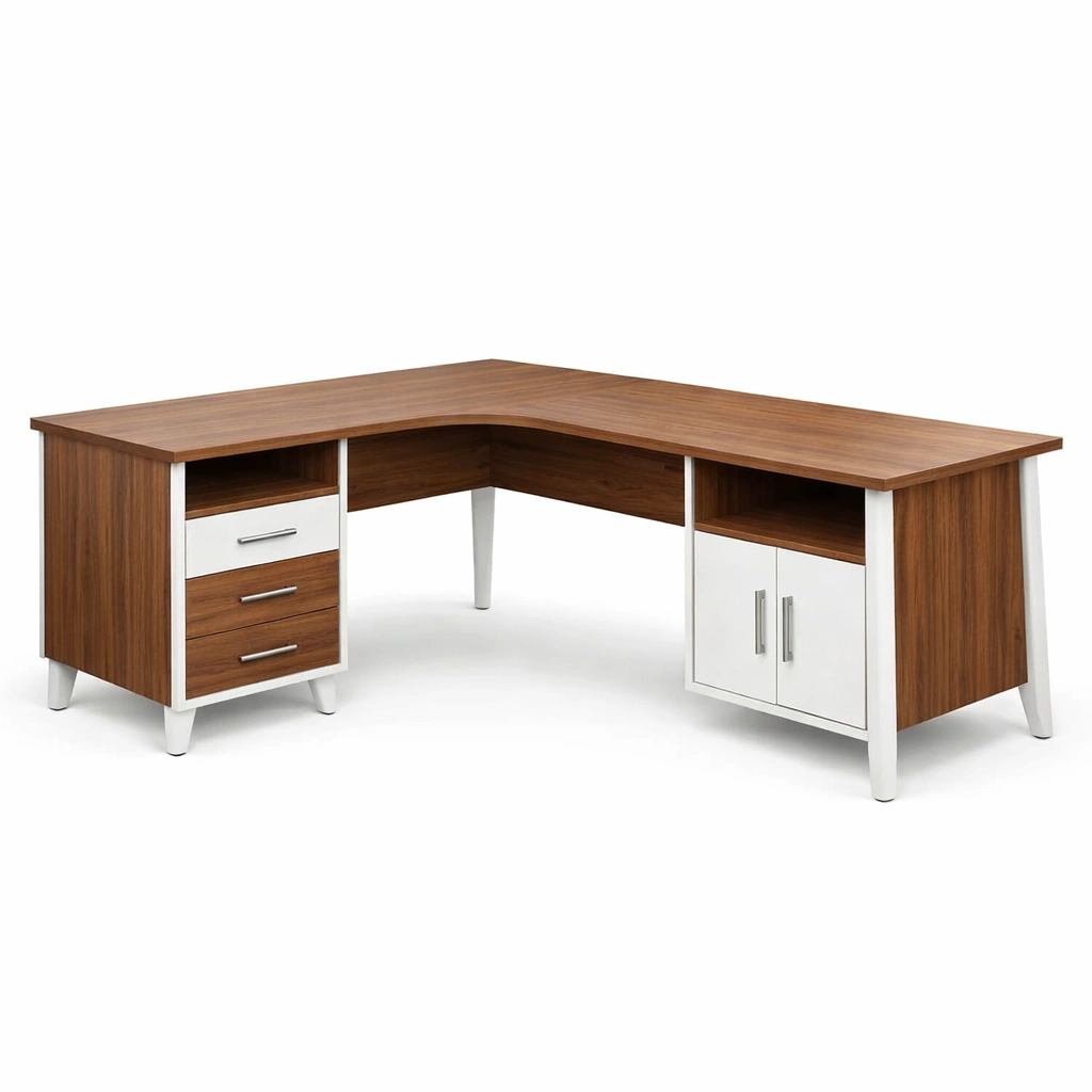 L Schreibtisch Eckschreibtisch Holz Weiss Braun